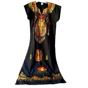 ⭐️ Gorgeous Vintage Egyptian maxi dress authentic Kaftan sequins beads women OS